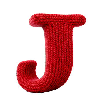 The letter J in uppercase, knitted from wool yarn. Isolated with transparent background.