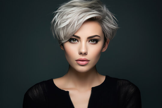 Pictures of beautiful models fashion hairstyles on background