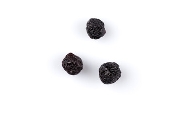 Dried blueberries on white background