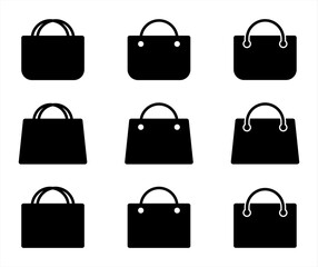 Shopping bag icon set of nine. Ecommerce design elements. Shopping & E-commerce icons set. Online shopping icons. E-commerce symbols collection. Eco friendly paper bag set.