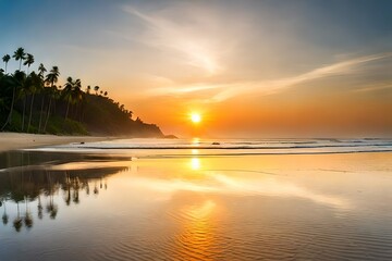 Fototapeta na wymiar sunset on the beach presenting a pleasant view 