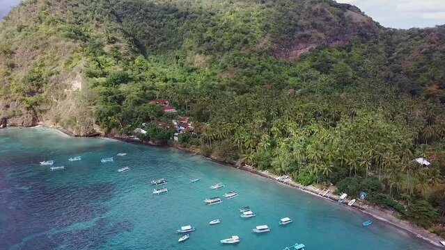Aerial Footage Amuk Bay With Fishermen Boats