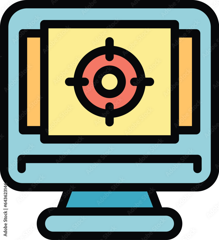 Poster monitor target icon outline vector. plotter device. format offset color flat