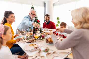 Family having Christmas dinner at home