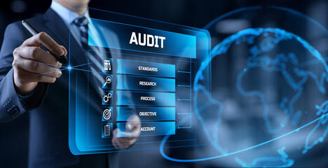 Audit Auditor Financial service compliance concept on screen.