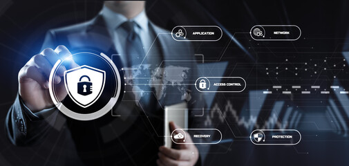 Cyber security access control data protection personal information privacy concept. Businessman...