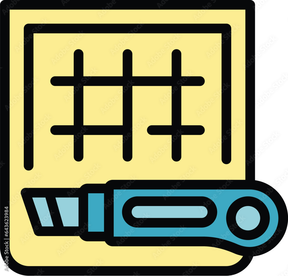 Poster knife plotter icon outline vector. data device. copy computer color flat