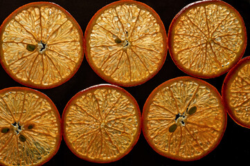 sliced orange on wooden background