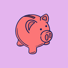 Piggy bank icon element in modern flat line style. Hand drawn vector illustration of savings, money, payment, financial, coin, virtual bank cartoon design. Simple badge, emblem, logo, decoration. Pro 