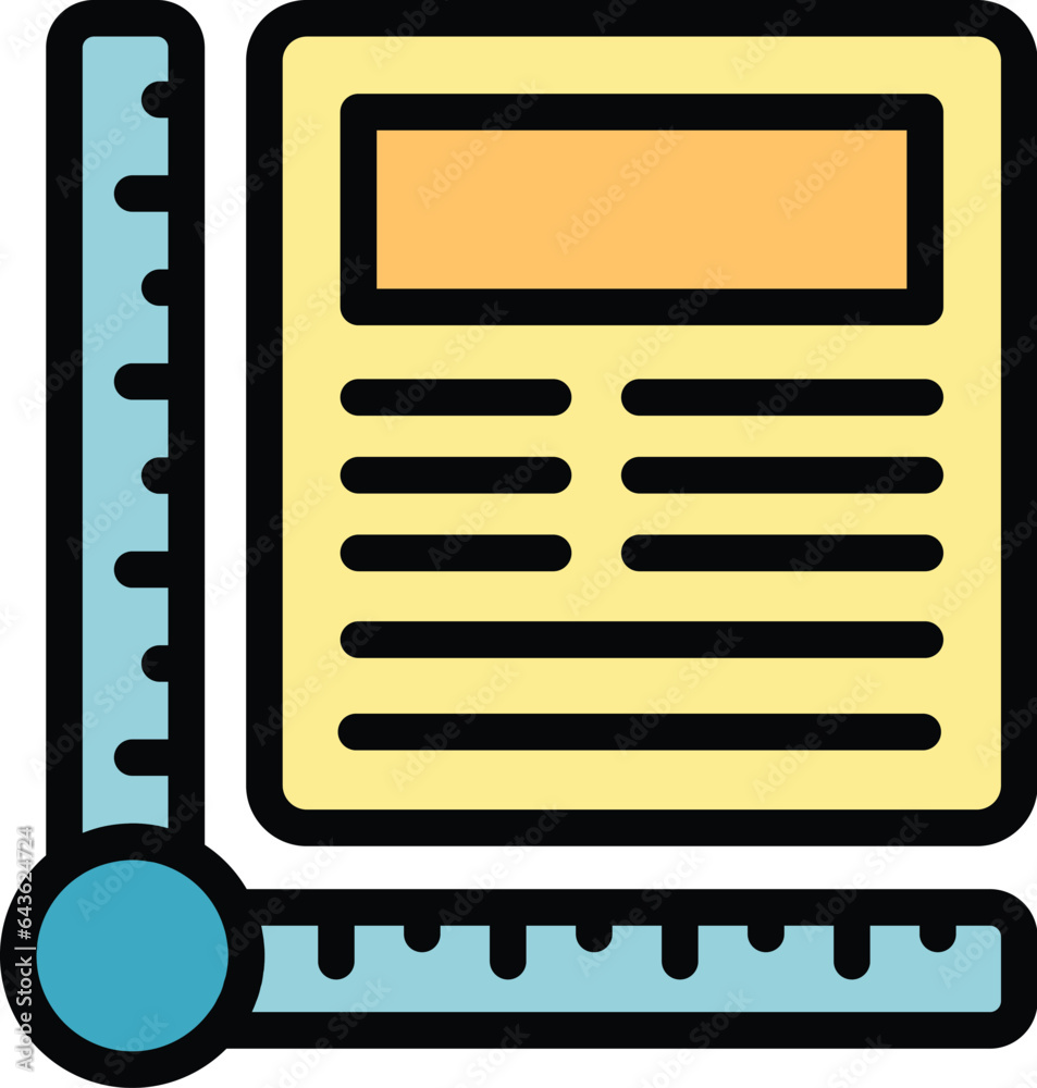 Poster plotter ruller icon outline vector. data device. format copy color flat