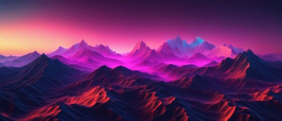 Abstract mountain valley after sunset with neon glow