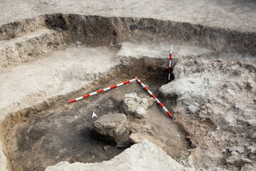 Archaeological excavations on land. Archaeological tools