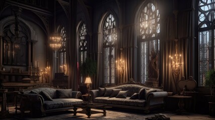 Fototapeta na wymiar Classic Gothic Living Room. Opulent Elegance in Astonishing Detail