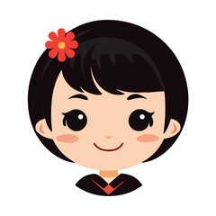 Avatar of an Asian girl. The young woman smiles. Vector flat illustration