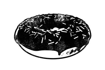 Glazed doughnut retro stencil illustration stamp with distressed grunge texture isolated on transparent background