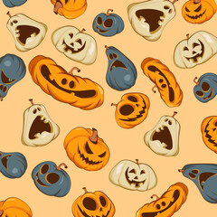 Halloween pumpkins. Pattern on a bright background. Vector illustration.