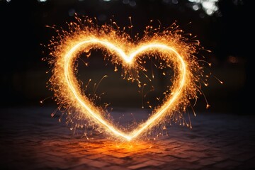 A heart shaped sparkling fireworks showing love and romance.