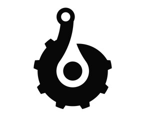 Unique crane hook design logo vector. Crane hook gear.unique machine gear background.