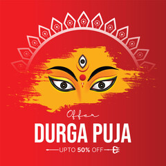 indian festival happy durga puja creative banner background design with goddess durga face.  - obrazy, fototapety, plakaty