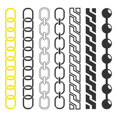 Vector illustration of a set of chains. Chains of different configurations on a white background