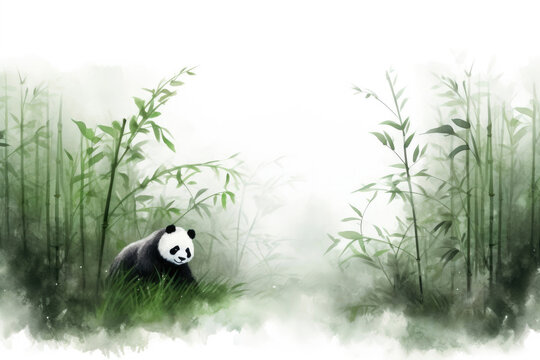 Tranquil Watercolor Bamboo Grove with Pandas