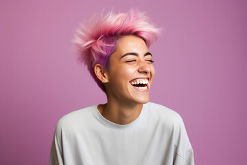 Cheerful Non-binary Model on Pink Background