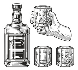 Whiskey drink set labels monochrome
