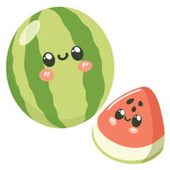 Cute Watermelon Fruits. Cute Cartoon Illustration