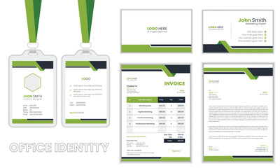 Corporate green color  business stationary or office identity set, modern corporate identity template, with digital elements. Vector company style for brand book and guideline.