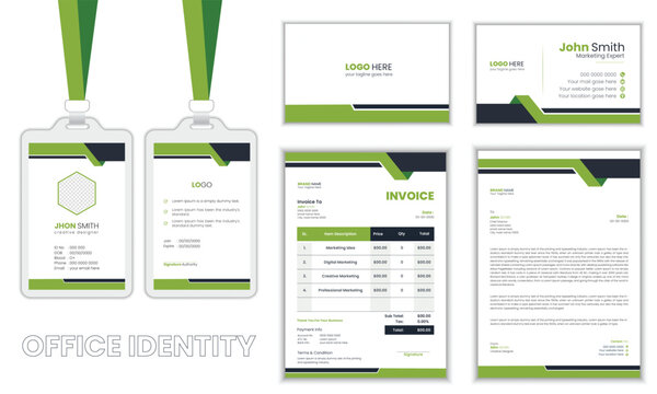Corporate green color  business stationary or office identity set, modern corporate identity template, with digital elements. Vector company style for brand book and guideline.