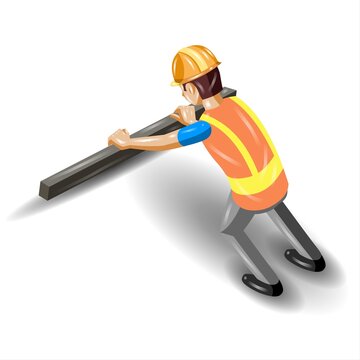 Vector illustration of a construction worker on a white background. Isometric view.