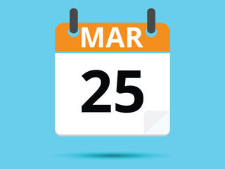 Fototapeta premium 25 March. Flat icon calendar isolated on blue background. Vector illustration.