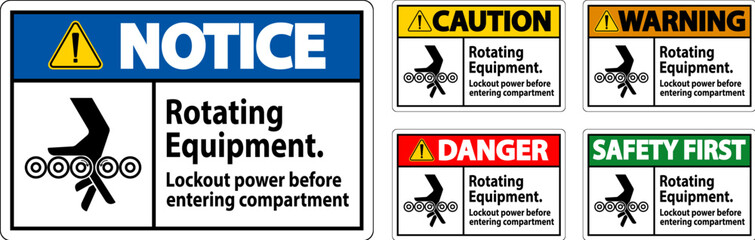 Warning Sign, Rotating Equipment, Lockout Power Before Entering Compartment