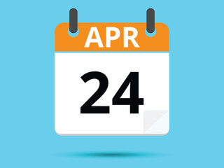 24 April. Flat icon calendar isolated on blue background. Vector illustration.