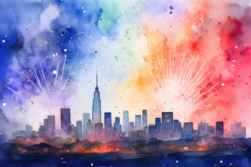 Urban Euphoria: Colorful Skyline Fireworks