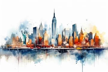 Papier Peint photo Peinture d aquarelle gratte-ciel New York Cityscape: A Watercolor Dream