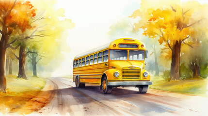 Obraz premium School Bus in Watercolor