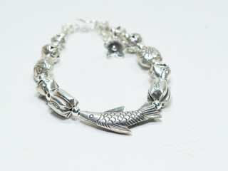 Luxury silver jewelry on white background