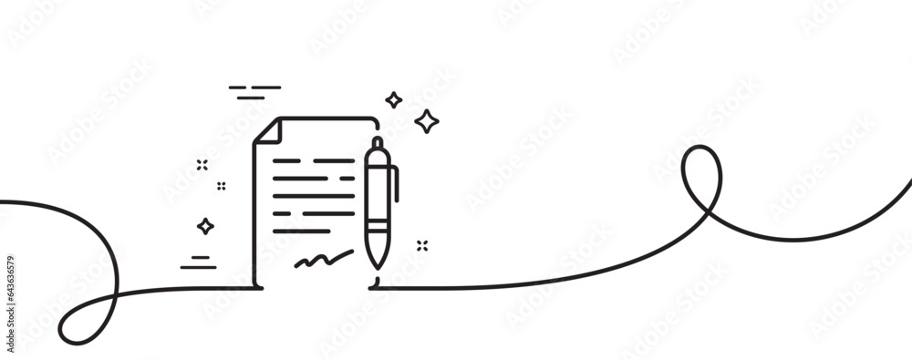 Poster agreement document line icon. continuous one line with curl. contract file signature sign. office no