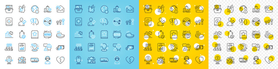 Vector icons set of Internet, Refer friend and Broken heart line icons pack for web with Loyalty ticket, Refill water, Hospital outline icon. Home moving, Fastpass, Online voting pictogram. Vector