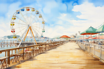 Ferris Wheel by the Sea - obrazy, fototapety, plakaty