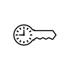Door key with clock and dial with arrows.