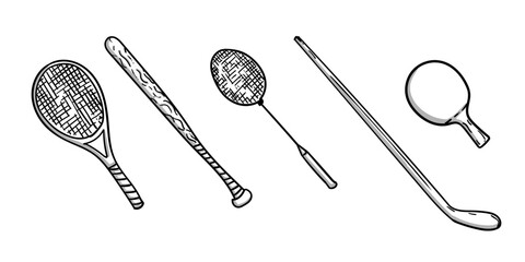 Vector Set of Sports Equipment Hand Drawn Sketch Vintage Style