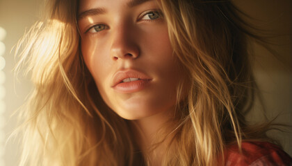 Fototapeta premium Beauty portrait of a young woman with perfect skin care and wellness look on her pure face