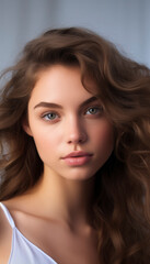 Fototapeta premium Beauty portrait of a young woman with perfect skin care and wellness look on her pure face