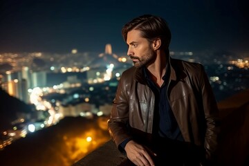 Fototapeta premium Handsome man night. Generate Ai