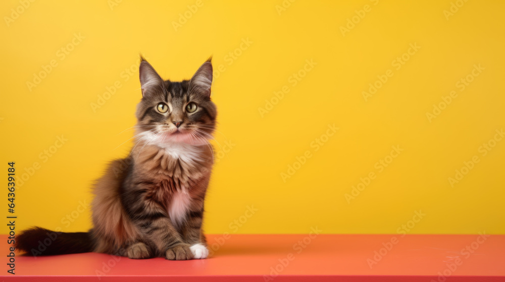 Poster cat isolated on yellow background