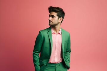 Fototapeta premium Man green suit. Generate Ai