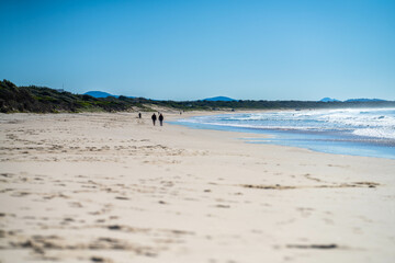 Fototapeta na wymiar walking on a beach on winter in australia. beautiful beach landscape in america