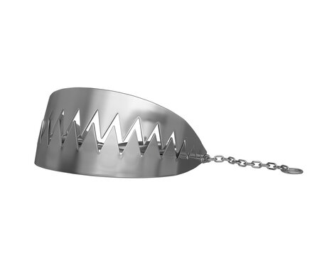 silver steel bear trap chain isolated on white background. silver steel bear trap chain element isolated. silver steel bear trap chain element isolated 3d render